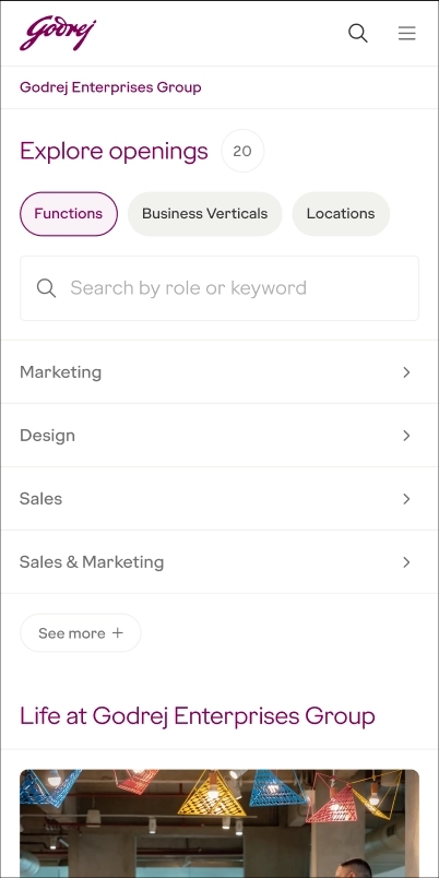 Mobile category landing page