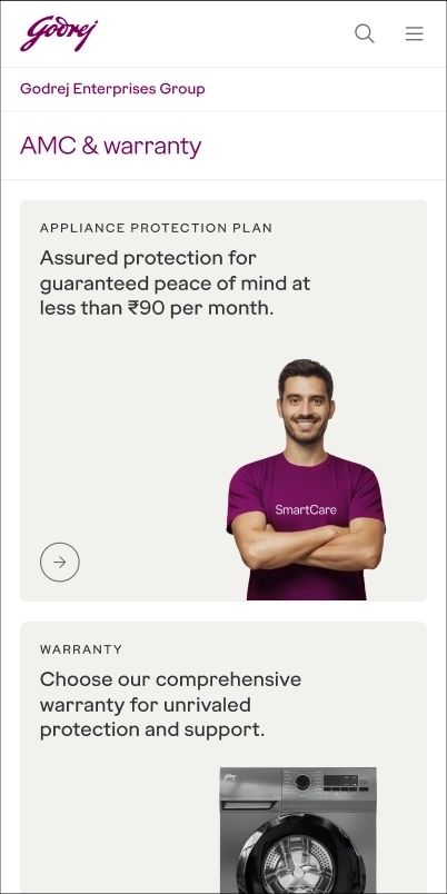 Mobile category landing page