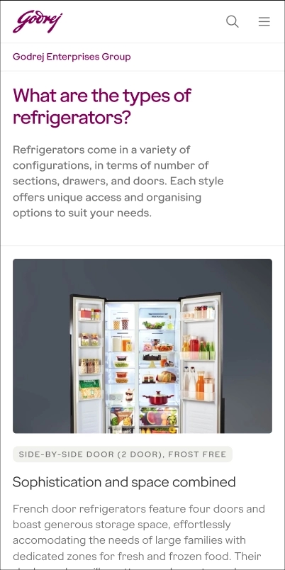 Mobile category landing page