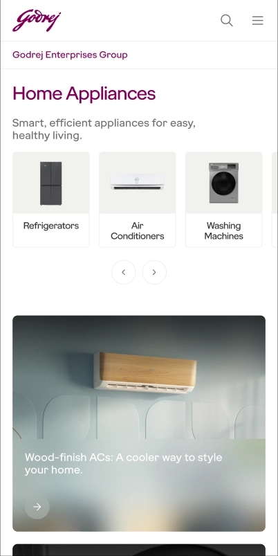 Mobile category landing page